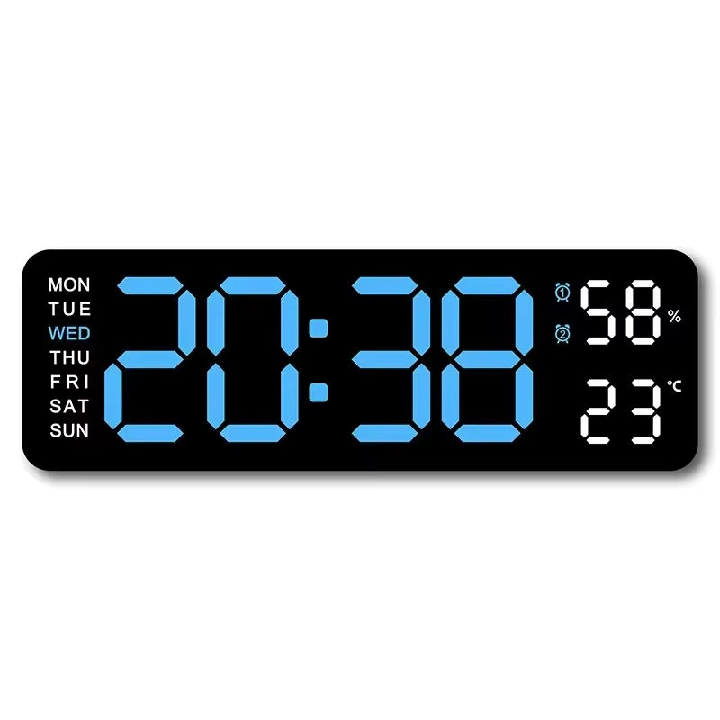 Large LED Digital Wall Clock – With Temperature, Humidity & Week Display