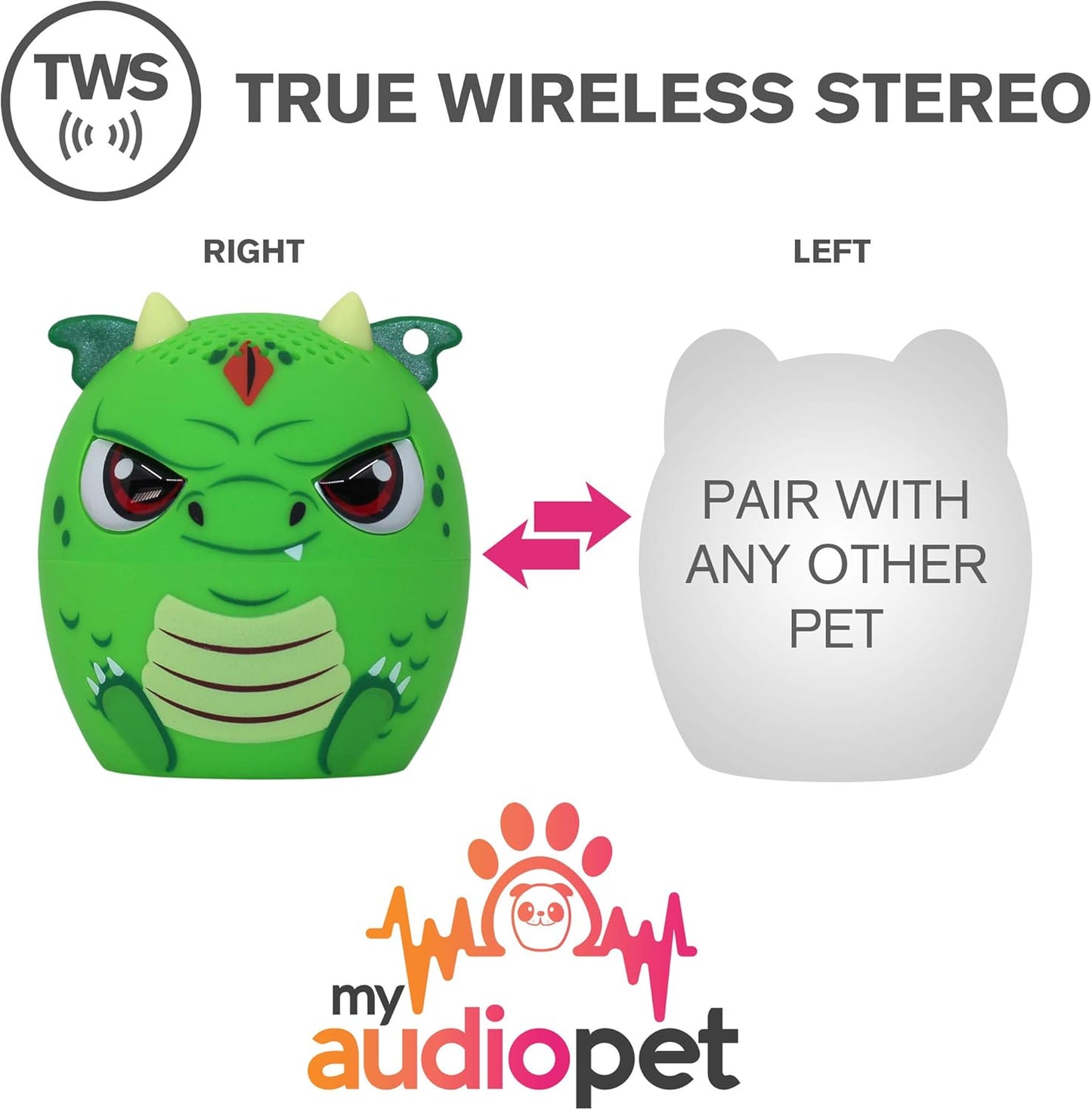 Mini Bluetooth Animal Wireless Speaker for Kids of All Ages - True Wireless Stereo – Pair with Another TWS Pet for Powerful Rich Room-Filling Sound (Scales-Dragon)