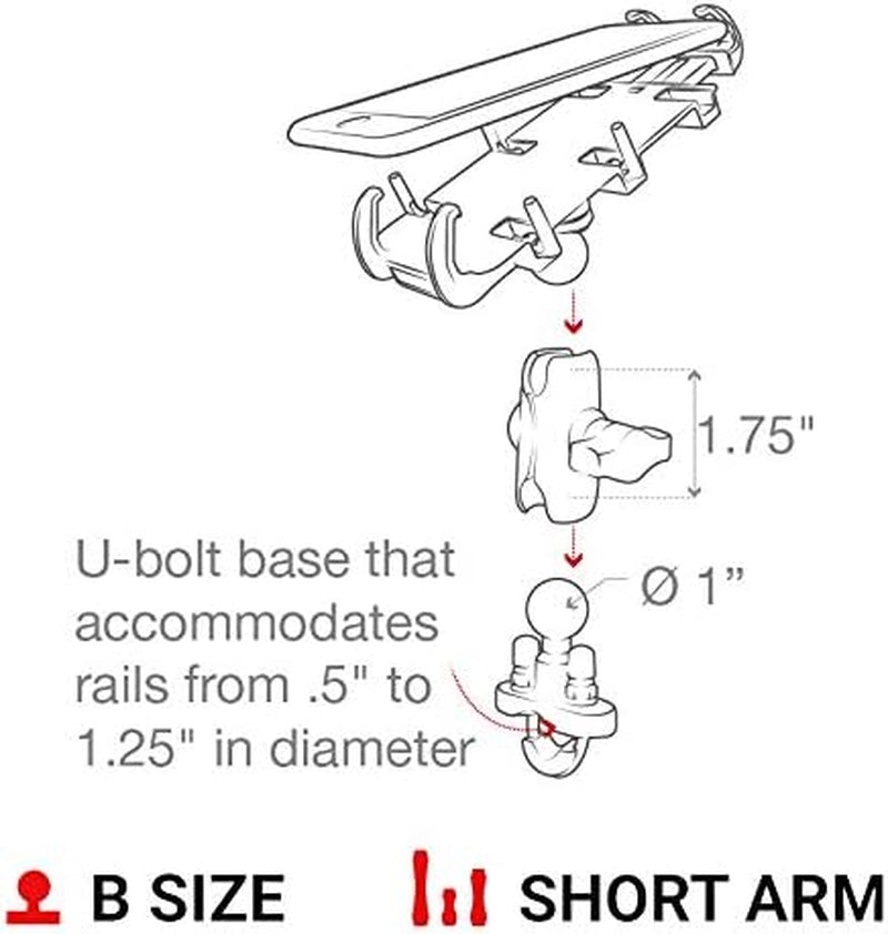 Quick-Grip Large Phone Mount with Handlebar U-Bolt Base RAM-B-149Z-A-PD4U with Short Arm for Motorcycle, ATV/UTV, Bike